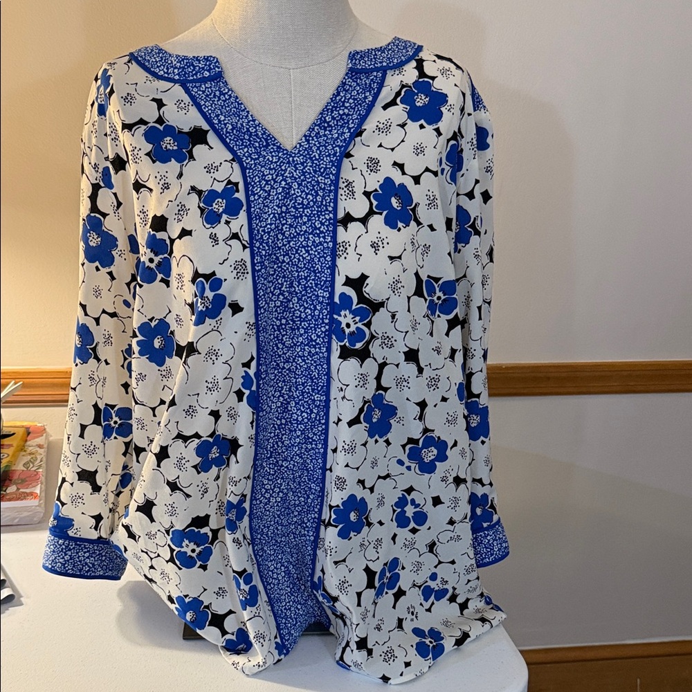 Talbots Blue and White Floral Blouse